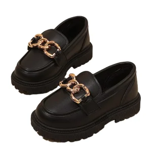 Kids Platform Loafers OEM Girls Metal Chain Decor Non Slip Lightweight Trendy Children Casual Shoes