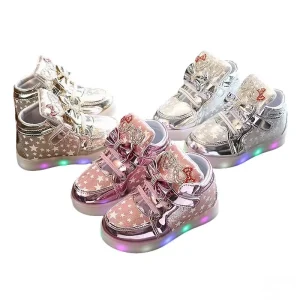 Kids Princess Bow for Girls Spring Children’s LED Shoes Fashion Glowing Sneakers Casual