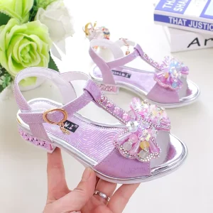 Kids Princess Sandals Fashion Girls Rhinestone Student 61 Dance Sandals Girls Bow