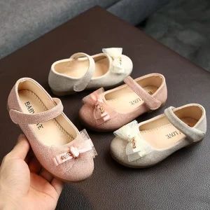 Kids Princess Shoes Fashion Bow Knot Baby Girl Footwear for Party New Styles Big Beautiful Children Flat Dress Shoes