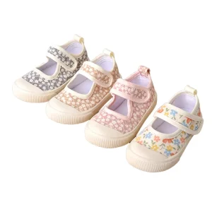 Kids’ Printed Canvas Sneakers Durable Flat Shoes Cotton for Daily Use Lovely Flowers Pattern for Girls Summer Autumn