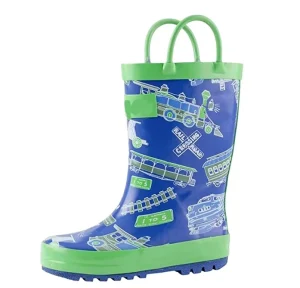 Kids Rain Boots Waterproof Rubber with Slip-on Handles Cotton Insole Printed Feature for Children