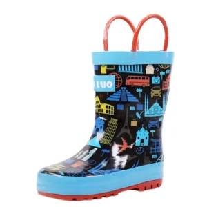 Kids Rain Boots for Boys Print Colorful Stripes for Summer Winter Autumn Seasons Rubber Rain Boot for Children