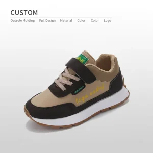 Kids Retro Casual Sneakers Hook and Loop Strap Lace Up Mixed Color Upper Non Slip Rubber Sole Custom Logo OEM ODM