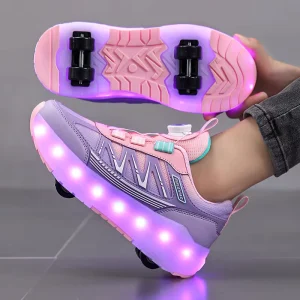 Kids Roller Skate Shoes Girls Fashion Charging Luminous Deformation for Boys Outdoor Children’s Sport Shoes
