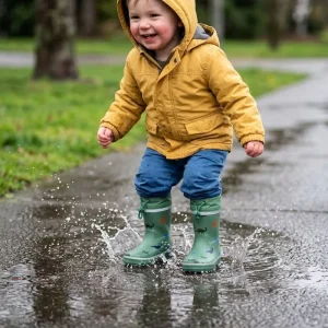 Kids Rubber Boots with Long Plush Inner and Adjustable Drawstring Collar for Winter Outdoor Activity