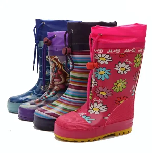 Kids Rubber Plastic Japan Style Sun Flower Printing Soft Rain Shoes Boots for Children Boy Girls