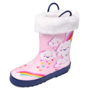 Kids Rubber Rain Boots with Warm Coaf Children Waterproof Rain Boots Outdoor Footwear