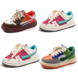 Kids Running Style Low Skateboarding Shoes Boys Sneakers Contrast Color Girls Children Sports Shoes