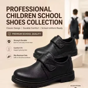 Kids School Shoes Black Uniform Shoes Comfortable Velcro School Footwear Lightweight Anti Slip Student Shoes for Boys Girls
