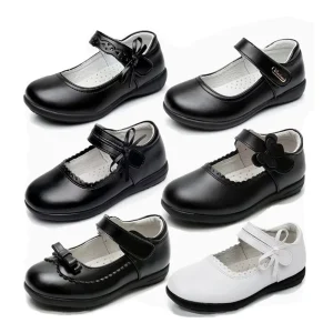 Kids School Shoes for Girls in Black New Baby Cute Girl Princess Shoes Soft and Comfortable Leather P01