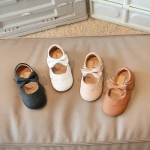 Kids Shoes Children Student Leather Upper Rubber Sole Bow Applique Soft Bottom Non slip Toddler Girls Kids Dress Shoes