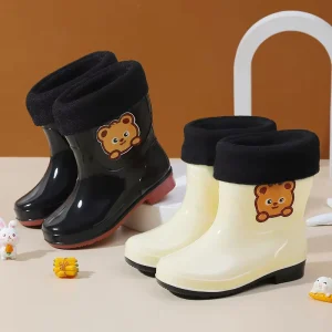 Kids Shoes Four Season Kids Rain Boots for Boys Girls Non Slip Thick Sole Plus Cotton Warm Water Shoes with Rubber for Winter