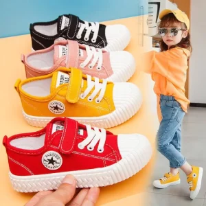 Kids Shoes Spring Breathable Single-Layer Canvas Sneakers Boys Girls Students Casual Cartoon Lace-Up Shoes for Children’s Shoes