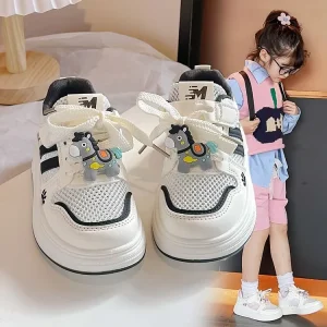 Kids Shoes Summer New Arrival Stylish All Match Mesh Sneakers Girls Casual White Cartoon Pattern Velcro Closure for