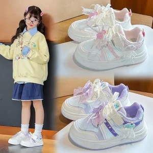Kids Shoes Summer New Mesh Design Girls Casual Sneakers Stylish All Match White Cartoon Pattern Velcro Closure