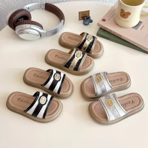 Kids Slip On Sandals Summer Soft Comfortable One Strap Boys Girls Beach Shoes Trendy Children Casual Slippers