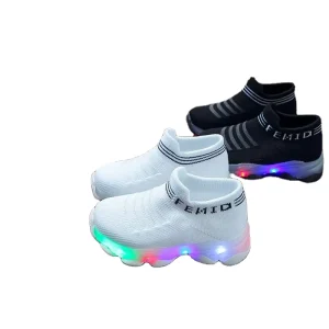 Kids Sneakers Children Casual Letter Mesh Led Socks Sneakers Shoes Chaussures Pour Enfants Baby Girls Boys Shoes