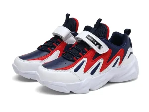 Kids Sneakers Custom OEM ODM Buckle Strap Color Block Breathable Upper Non-Slip Boys School Running Shoes Lightweight Rubber