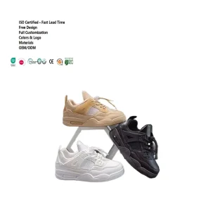 Kids Sneakers Leather Mesh Upper Lace Up Closure Non Slip Thick Sole Casual Sport Shoes OEM ODM