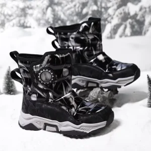 Kids Snow Boots Waterproof Warm Ankle Artificial Leather Chinese Style Winter High Top Snow Boots for Boys Girls Ages 4 16
