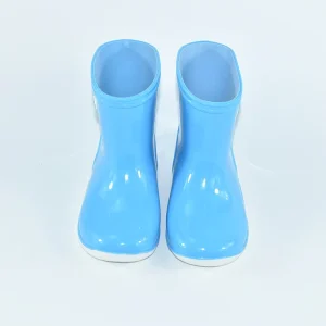 Kids Solid Light Blue Mid Calf PVC Rain Boots White Outsole Waterproof Children Wellies
