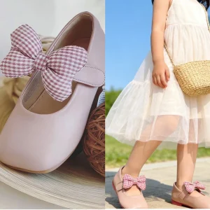 Kids SparklyMicrofiber Leather Dress Shoes for 3-9Y Girls Bow Strap Princess Sandals with Tulle Skirt Match
