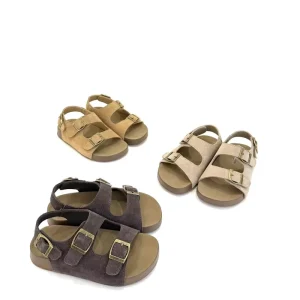 Kids Split Leather Ankle Sandals Summer Fashion Hook Loop Closure Arch Support Breathable Cork Sole Non slip Beach Shoes Boys