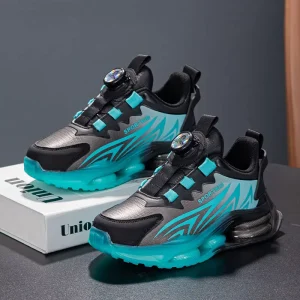 Kid’s Sport Shoes Ankle Rotating Button Closure Waterproof Lightweight Casual Kid Sneakers for Boys School Shoes Children