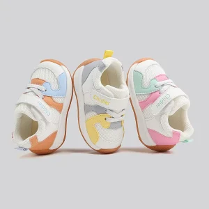 Kids Sport Shoes Breathable Mesh Soft Sole Leather Sneakers for Baby Boy Girl Cotton Casual for Outdoor Use