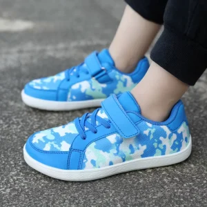 Kids Sport Shoes Low-Top Wide-Toe Running Sneakers Breathable Mesh for Velcro Lightweight Flat Design for Outdoor