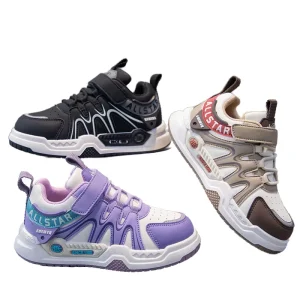 Kids Sport Shoes for Spring and Autumn Soft PU Waterproof Fashionable Outdoor Sneakers with Flat Feature