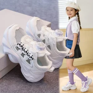 Kids Sports Shoes Summer New Arrival Unisex White Cartoon Sneakers Swivel Buttons Hollowed Out Running Sandals Children