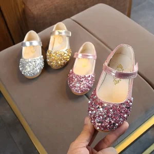 Kids Spring Autumn Children’s Dress Shoes for Girls Korean Style Rhinestone Single Shoes Non Slip for Little Kids Shoes