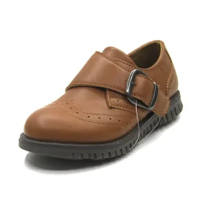 Kids Student Pu Leather Brown and Black Children School Shoes for Boys Girls