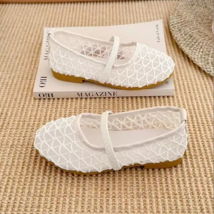 Kids Summer Ballet Flats Loafer Mesh Shoes Breathable Buckle Closure Flat Shoes for Kids Sandals