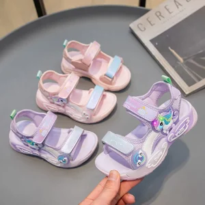 Kids Summer Closed Toe Sports Beach Sandals for Boys Girls Trendy Korean Style Cartoon Design Solid Pattern Hook Loop Closure