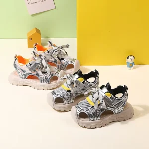 Kids Summer Outdoor Sandals Comfortable Lightweight Flats with PU Upper Breathable Slides Slippers for Walking