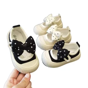 Kids Toddler Girls Shoes Polka Dot Bow Canvas Sneakers Casual Walking Shoes M3761