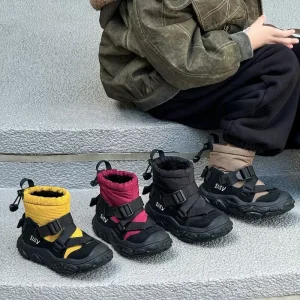 Kids Toddler Waterproof Non-Slip Plush Snow Boots Winter Children’s Boys Girls Outdoor Sports Webbing Warm Anti Slip Short Boots