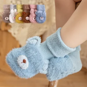 Kids Toddler Winter Warm Cute Cartoon Floor Indoor Non slip Sole Baby Newborn Terry Thermal Grip Shoe Socks