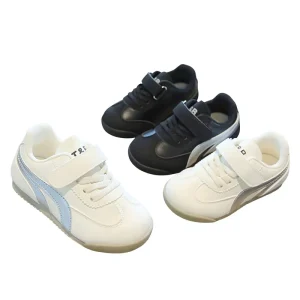Kids Training Shoes Spring Autumn Breathable Lightweight Velcro Closure Ankle Low Top Casual Skate White Sneakers