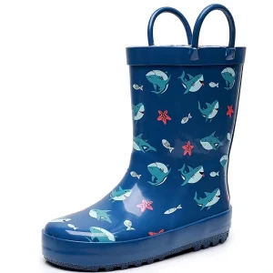 Kids Unisex Toddler Rain Boots Waterproof Rubber Easy On Handles Non Slip Sole