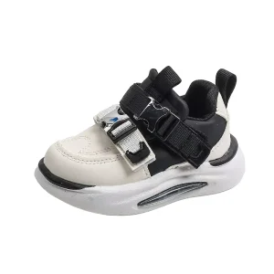 Kids Velcro Strap Lightweight Sports Running Shoes with Thick Cushioning EVA Sole Soft Leather and Casual Design