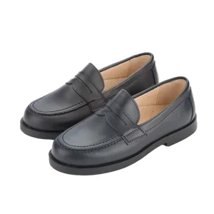 Kids Waterproof Black Leather Loafer School Shoes Slip On Closure for Boys for All Seasons Back to School