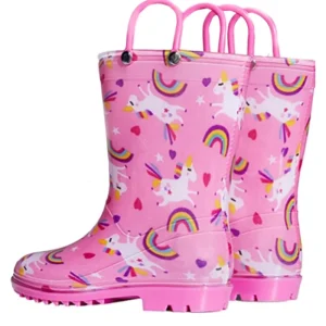 Kids Waterproof PVC Rain Boots Lightweight with Easy Handle for Children Outdoor Footwear