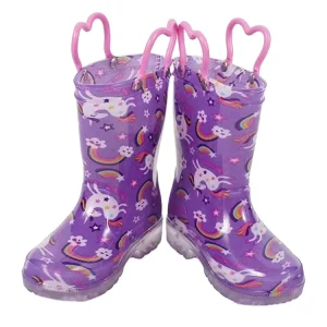 Kids Waterproof PVC Rain Boots Lightweight with Lights for Children