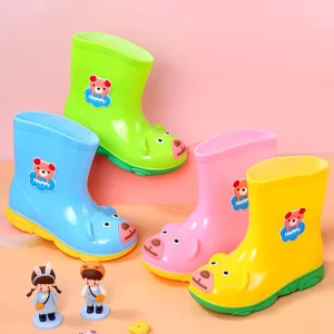 Kids Waterproof Rain Boots Mesh Lining Cartoon Animal Design Breathable Lightweight Draw String PVC Non Slip for Boys Summer
