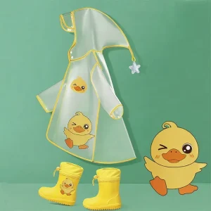 Kids Waterproof Rain Boots and Raincoat Matching Set Bright Colors with Fun Patterns Complete Wet Weather Gear