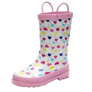 Kids Waterproof Rubber Rain Boots With Easy Handle Children Rain Shoes Outdoor Rainy Day Footwear